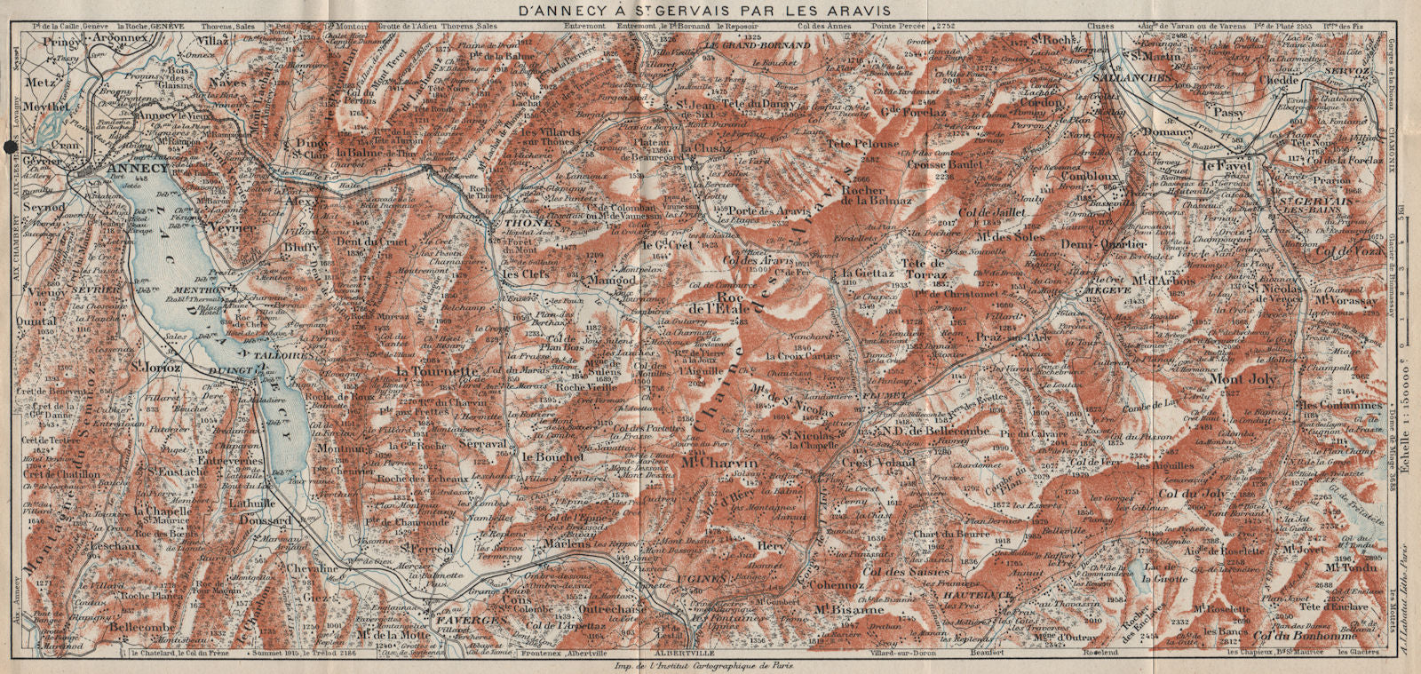 ANNECY LES ARAVIS ST-GERVAIS. La Clusaz Megève St Gervais. Savoie 1920 old map